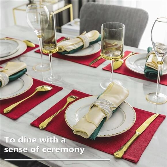 Home Brilliant Cloth Placemats Set of 4 Red Linen Placemats for Dinner Heat - Picture 2 of 7